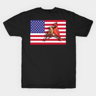 Red Cardinal bird America flag cute cardinals T-Shirt